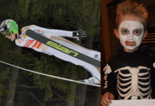 Skihoppere reagerer på at barn kler seg ut som skjeletter